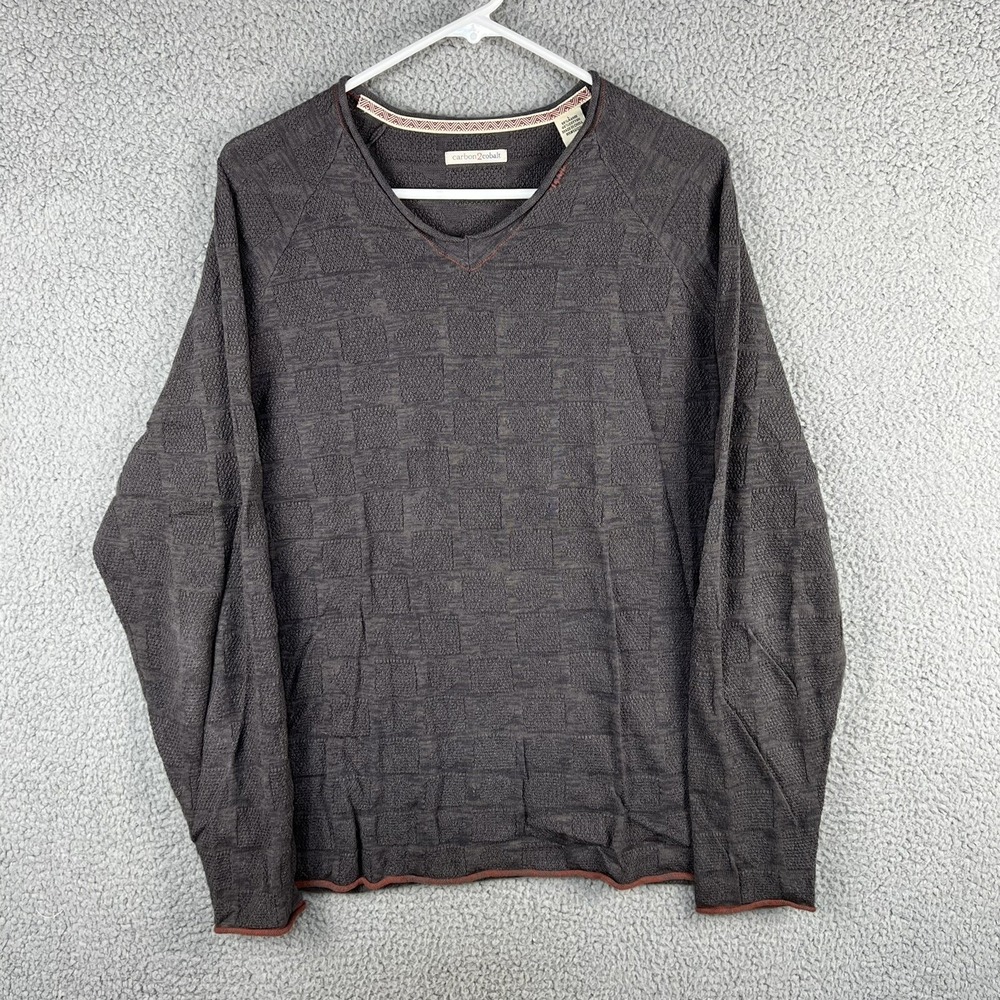 Carbon 2 Cobalt Sweater Mens L Pullover V Neck Thermal‎ Check Textured Knit Grey